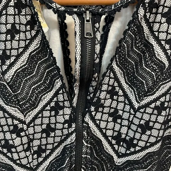 Free People Missed Connections black white fit &amp; flare mini pattern dress 6 Y2K