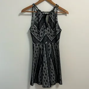 Free People Missed Connections black white fit &amp; flare mini pattern dress 6 Y2K