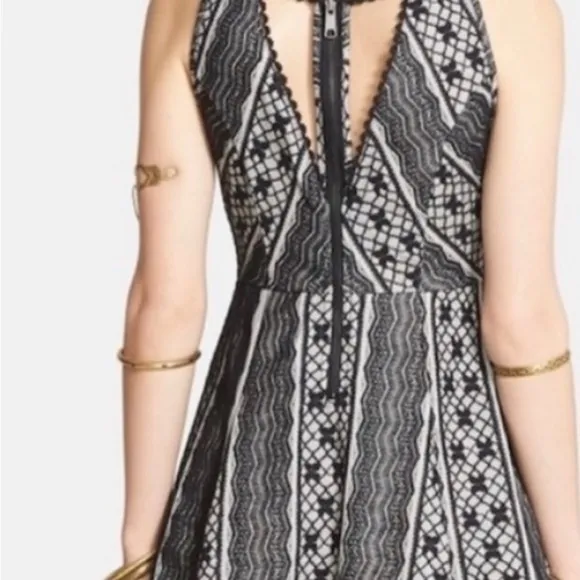 Free People Missed Connections black white fit &amp; flare mini pattern dress 6 Y2K