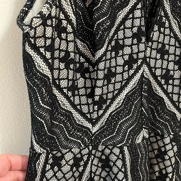 Free People Missed Connections black white fit &amp; flare mini pattern dress 6 Y2K