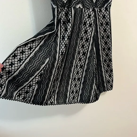 Free People Missed Connections black white fit &amp; flare mini pattern dress 6 Y2K