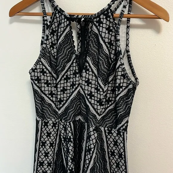 Free People Missed Connections black white fit &amp; flare mini pattern dress 6 Y2K
