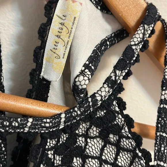 Free People Missed Connections black white fit &amp; flare mini pattern dress 6 Y2K