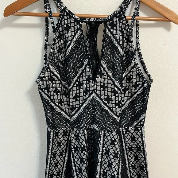 Free People Missed Connections black white fit &amp; flare mini pattern dress 6 Y2K