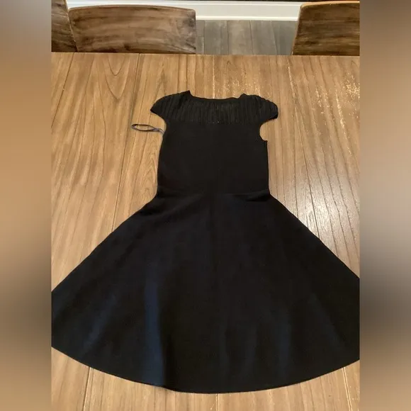 French Connection Rose Crepe Mesh Fit and Flare skater swing Dress sz 4 black