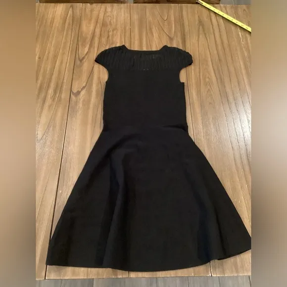 French Connection Rose Crepe Mesh Fit and Flare skater swing Dress sz 4 black