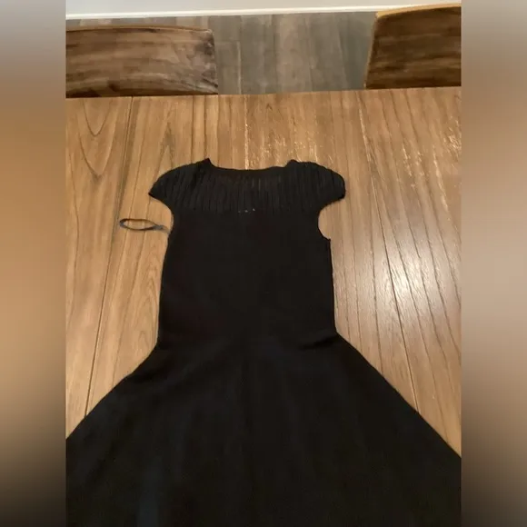 French Connection Rose Crepe Mesh Fit and Flare skater swing Dress sz 4 black