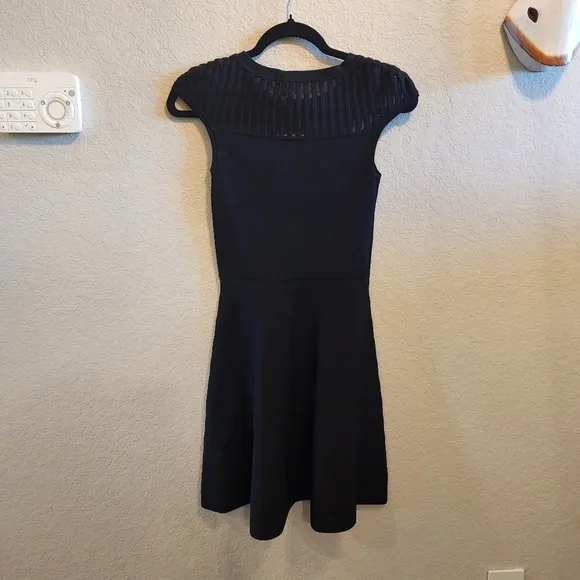 French Connection Rose Crepe Mesh Fit and Flare skater swing Dress sz 4 black