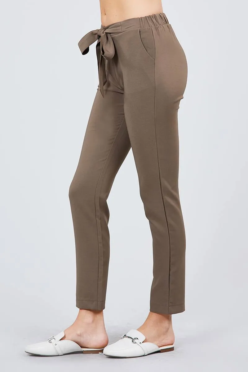 Front Ribbon Tied Pegged Long Pants