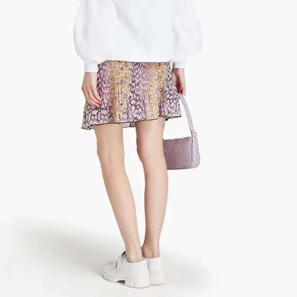 Ganni Leopard Print Pleated Skirt in Multicolor
