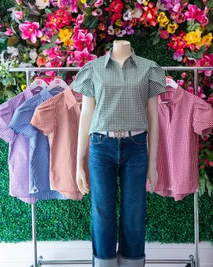 Gingham Tulip Sleeve Popover