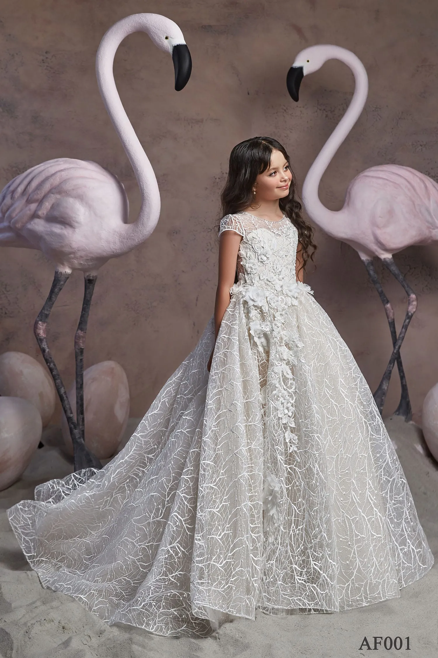 Girls Fit and Flare Ivory Lace Flower Girl Dress