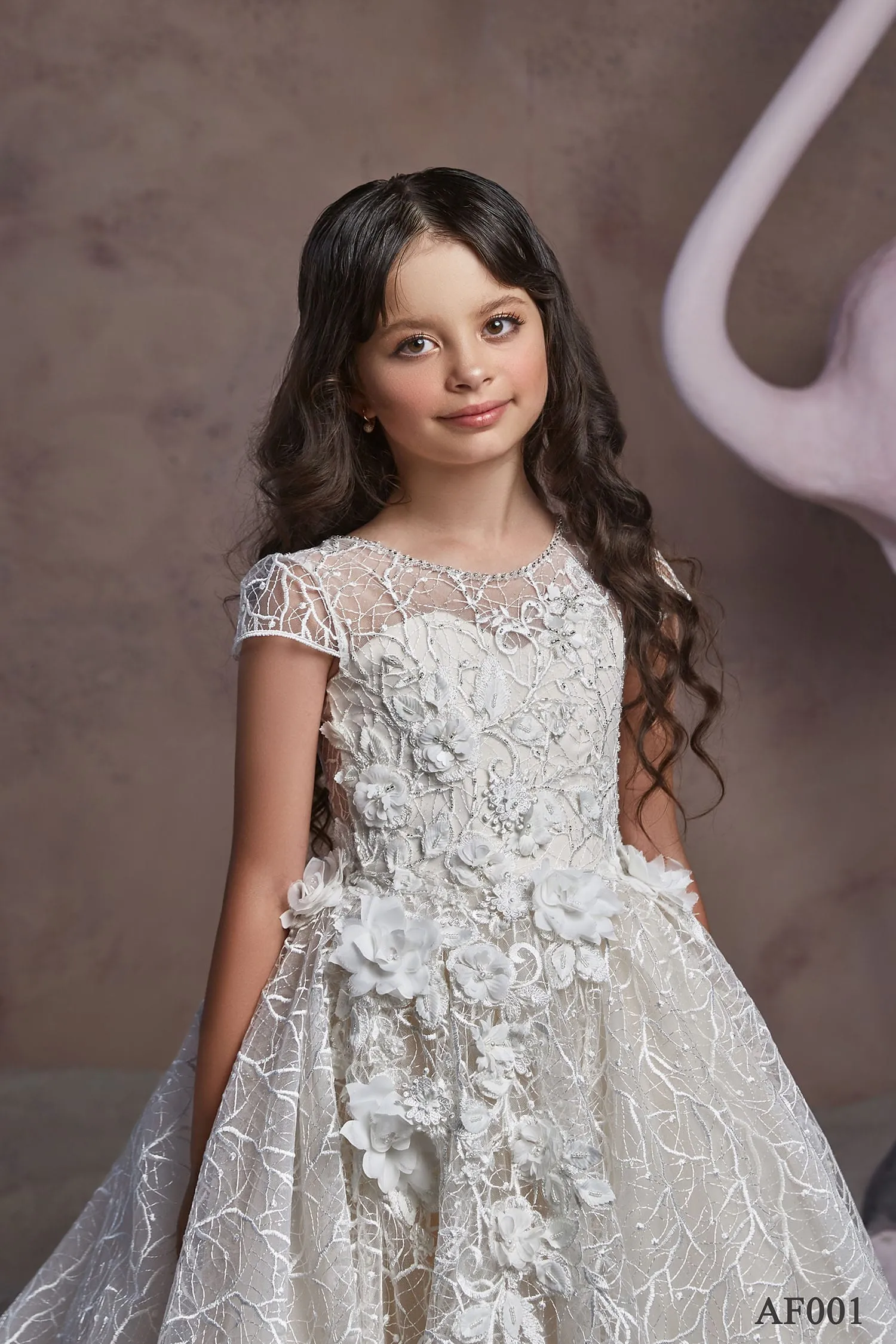 Girls Fit and Flare Ivory Lace Flower Girl Dress