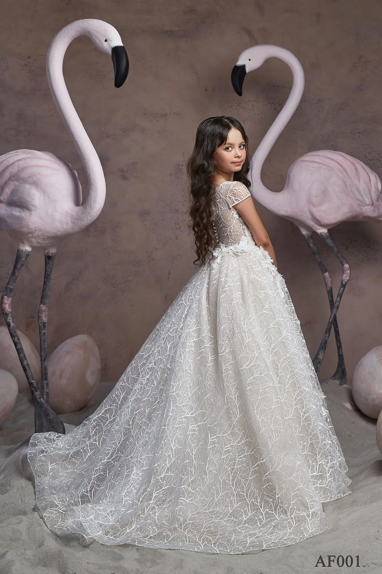 Girls Fit and Flare Ivory Lace Flower Girl Dress