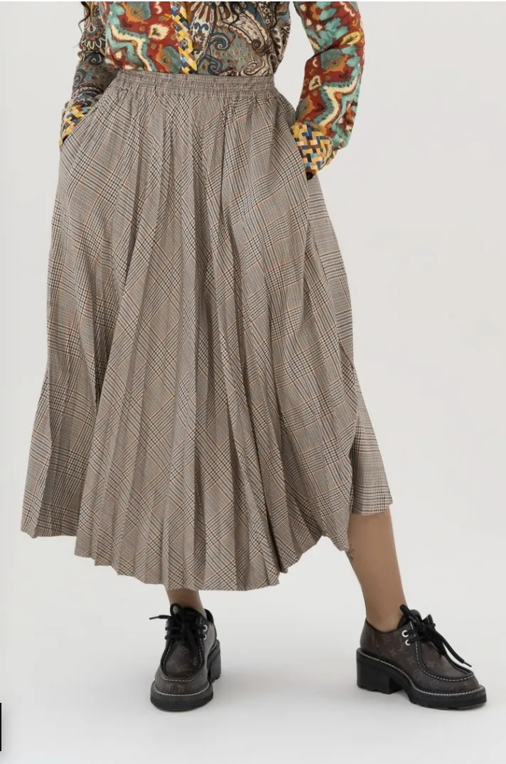 Glen Check Long Pleated Skirt