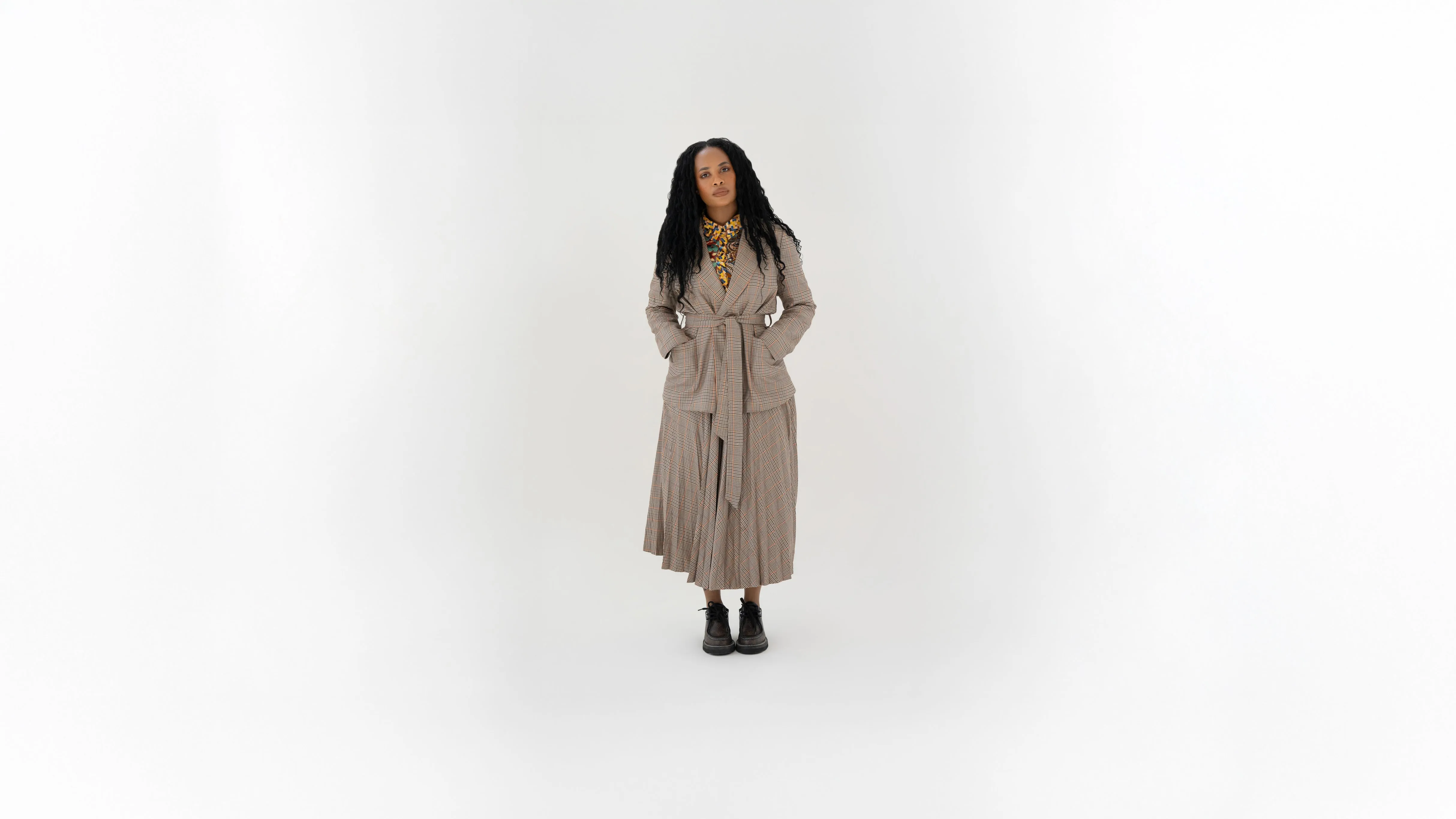 Glen Check Long Pleated Skirt