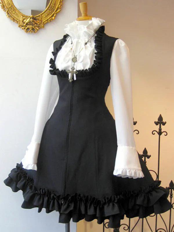 Gothic Lolita JSK Dress Lace Up Black Lolita Jumper Skirts