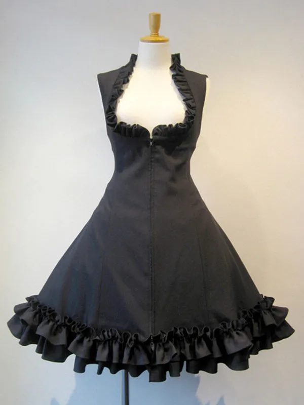 Gothic Lolita JSK Dress Lace Up Black Lolita Jumper Skirts
