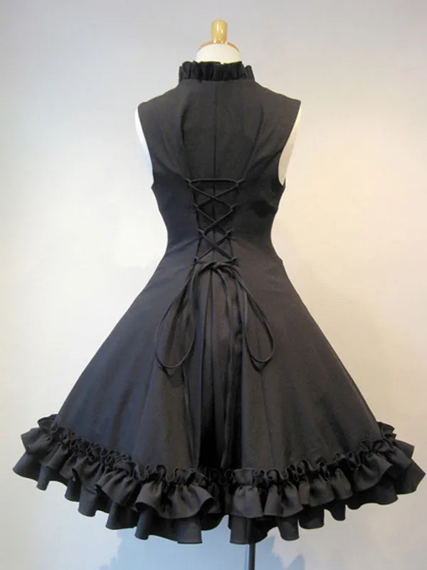 Gothic Lolita JSK Dress Lace Up Black Lolita Jumper Skirts