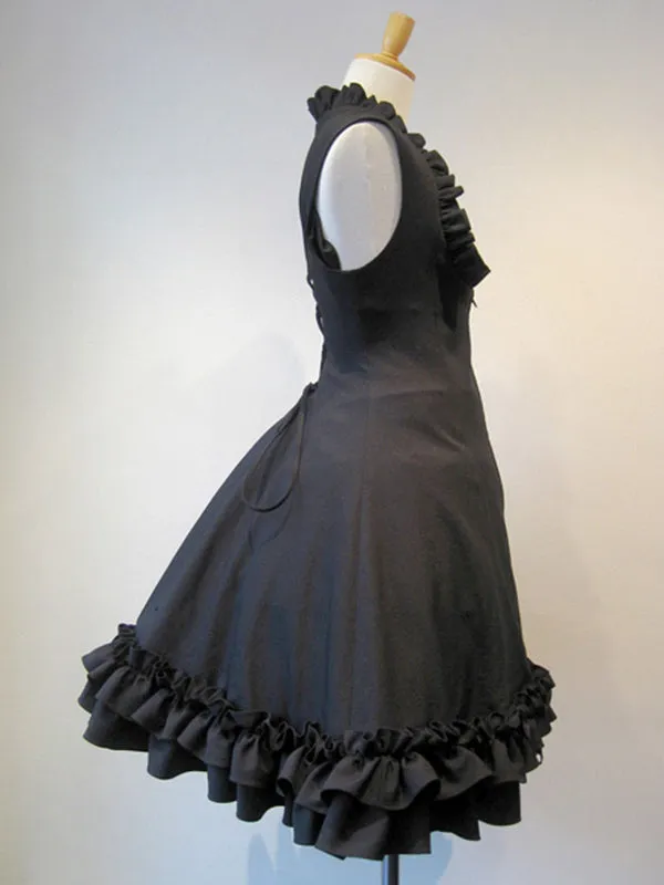 Gothic Lolita JSK Dress Lace Up Black Lolita Jumper Skirts