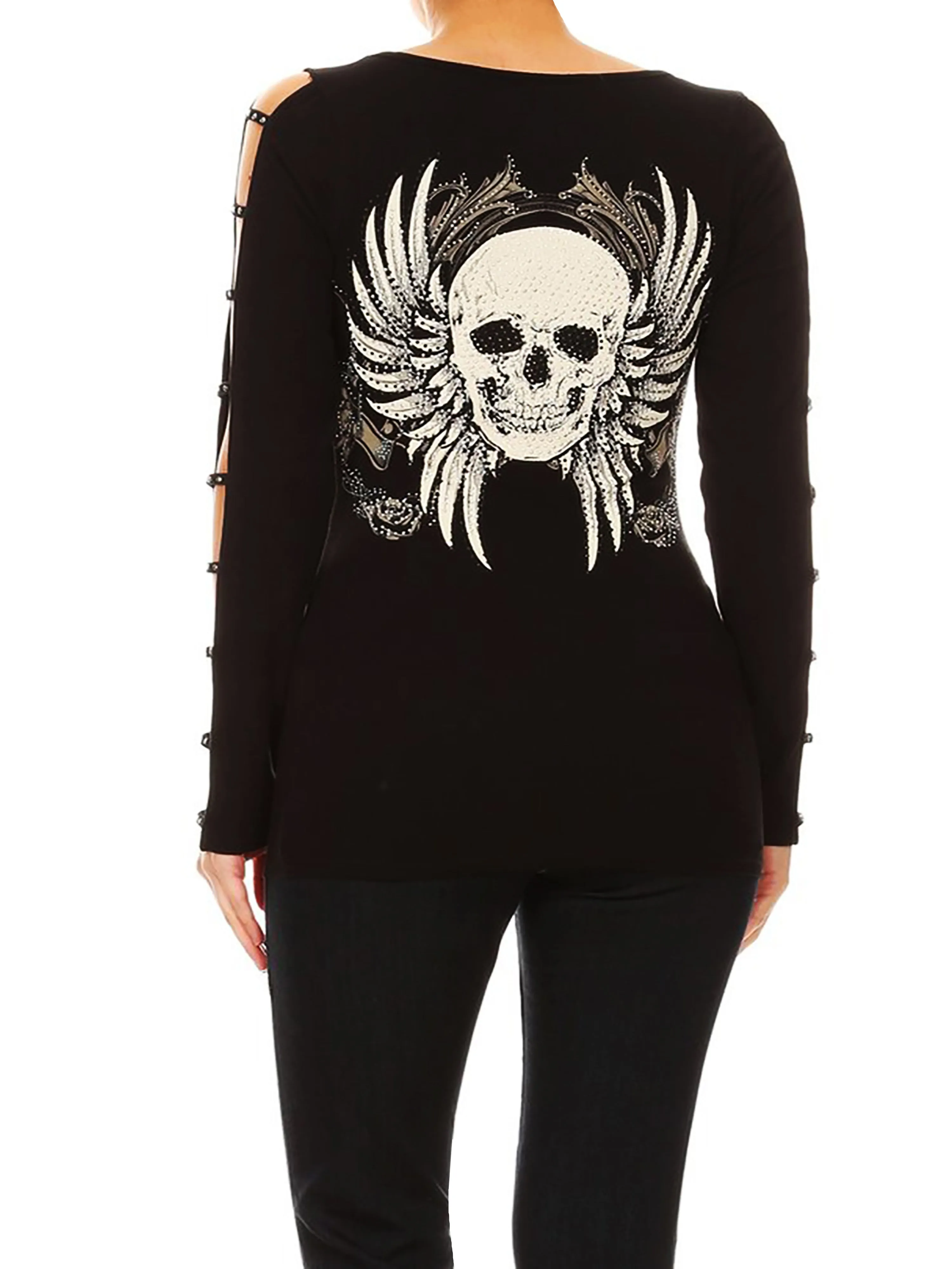 Gothic Skull Tattoo V-Neck Top