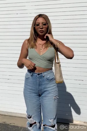 Grace Crossover Crop Top - Sage