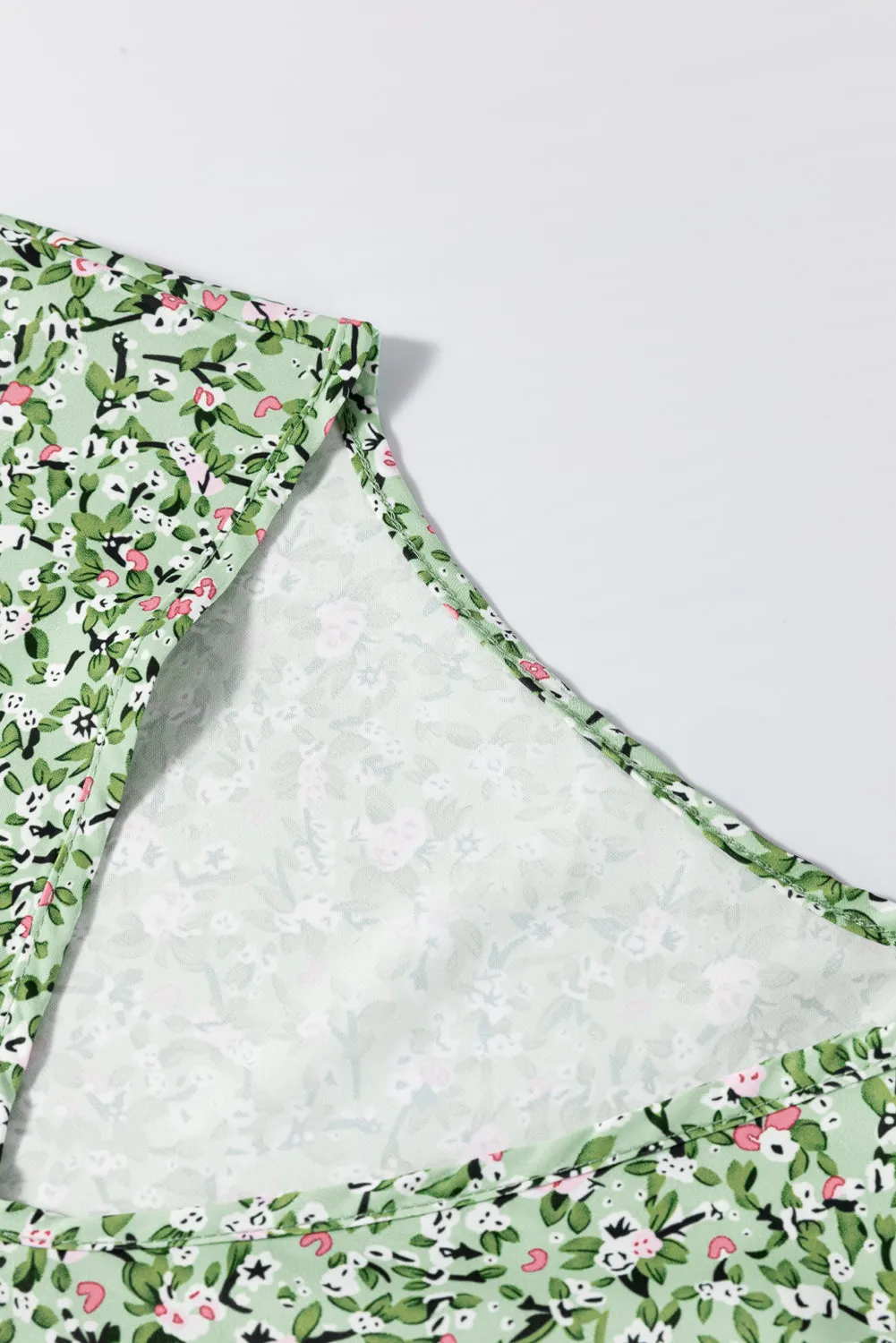 Green Boho Floral V Neck Wrap Short Sleeve Blouse