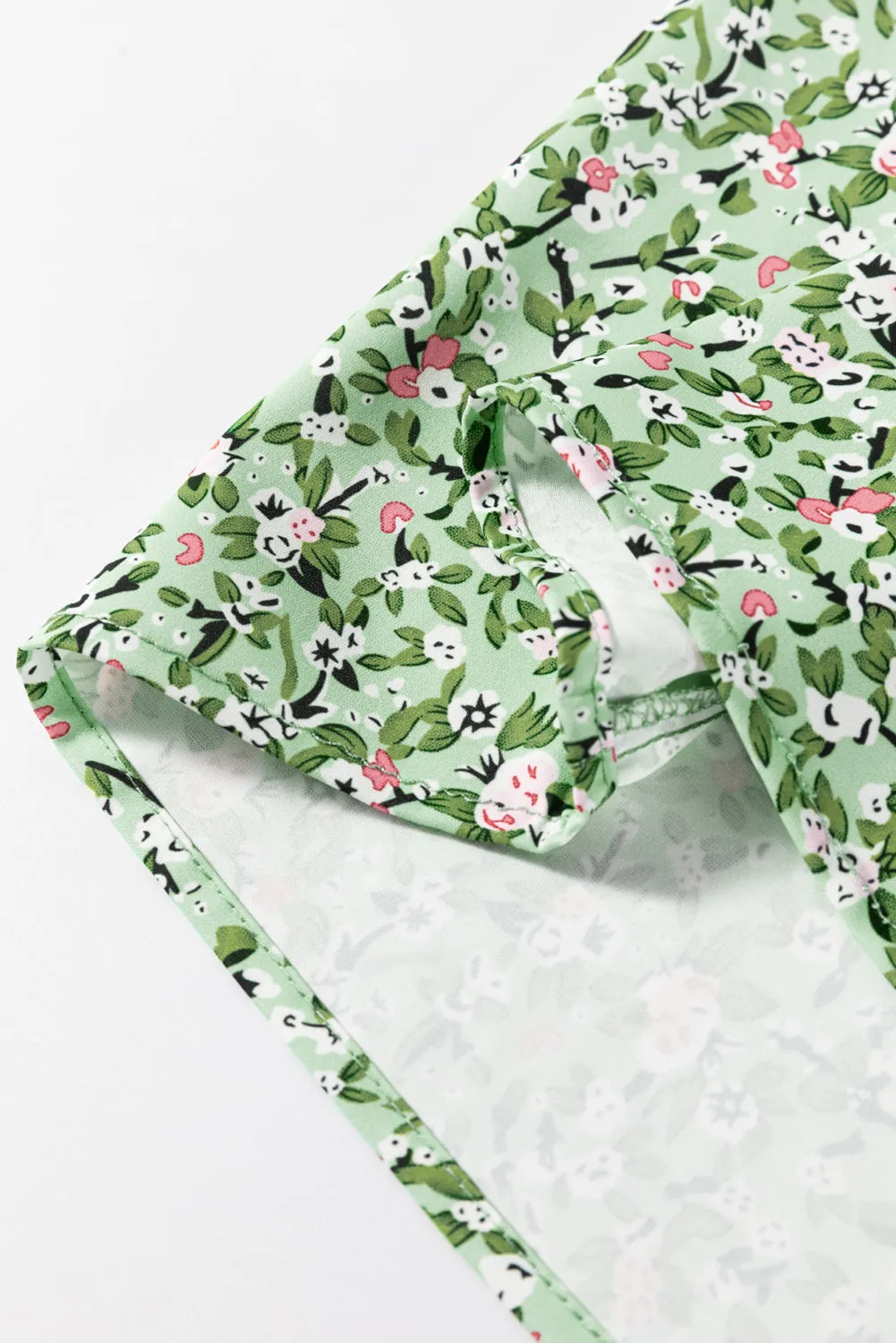 Green Boho Floral V Neck Wrap Short Sleeve Blouse