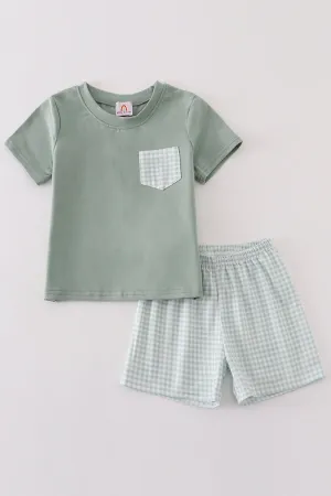 Green Gingham Boy Set