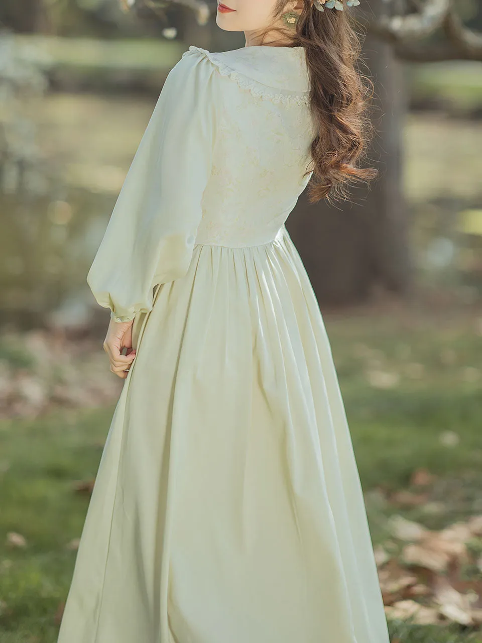 Green Peter Pan Long Sleeve Vintage 1950s Swing Dress