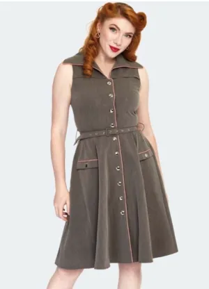 Grey Button Up Sleeveless Flare Dress