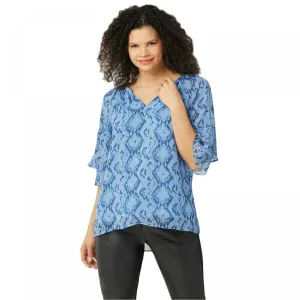 H by Halston Women's 3/4-Sleeve Split Neck Blouse With Ladder Stitch