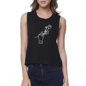 Hand Holding Flower Crop Tank- Black