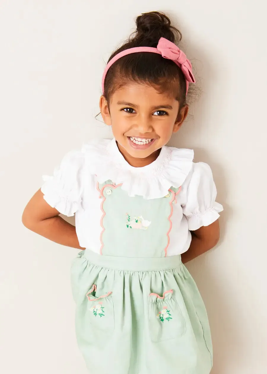Hand Smocked Collar Short Sleeve Blouse in White (18mths-6yrs)