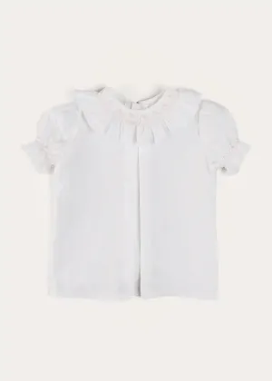 Hand Smocked Collar Short Sleeve Blouse in White (18mths-6yrs)