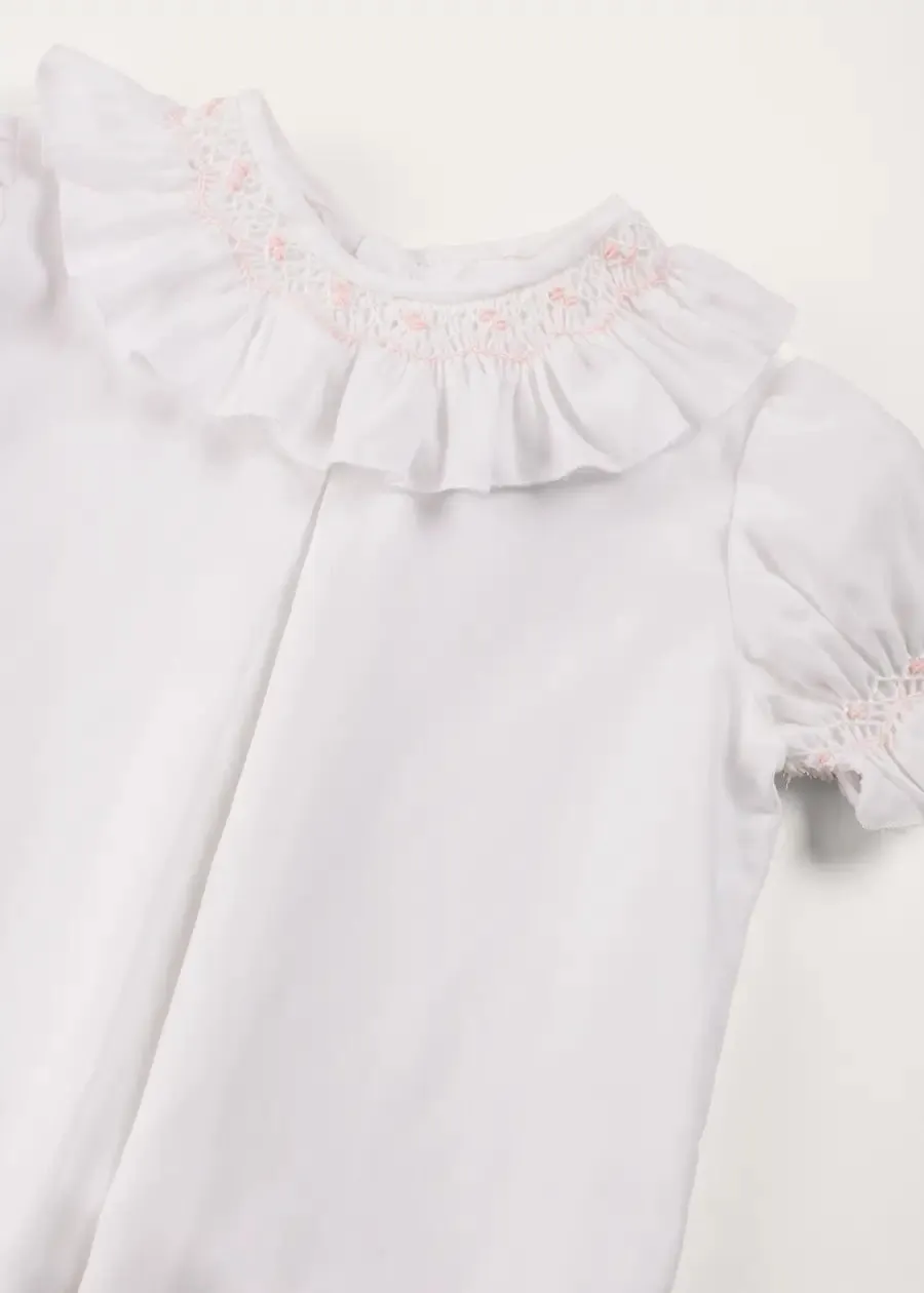 Hand Smocked Collar Short Sleeve Blouse in White (18mths-6yrs)