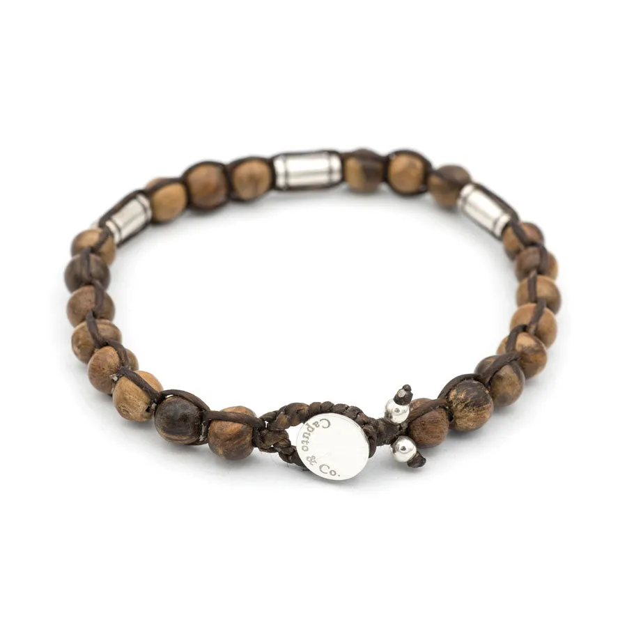 Handwoven Agarwood and Silver Bead Bracelet