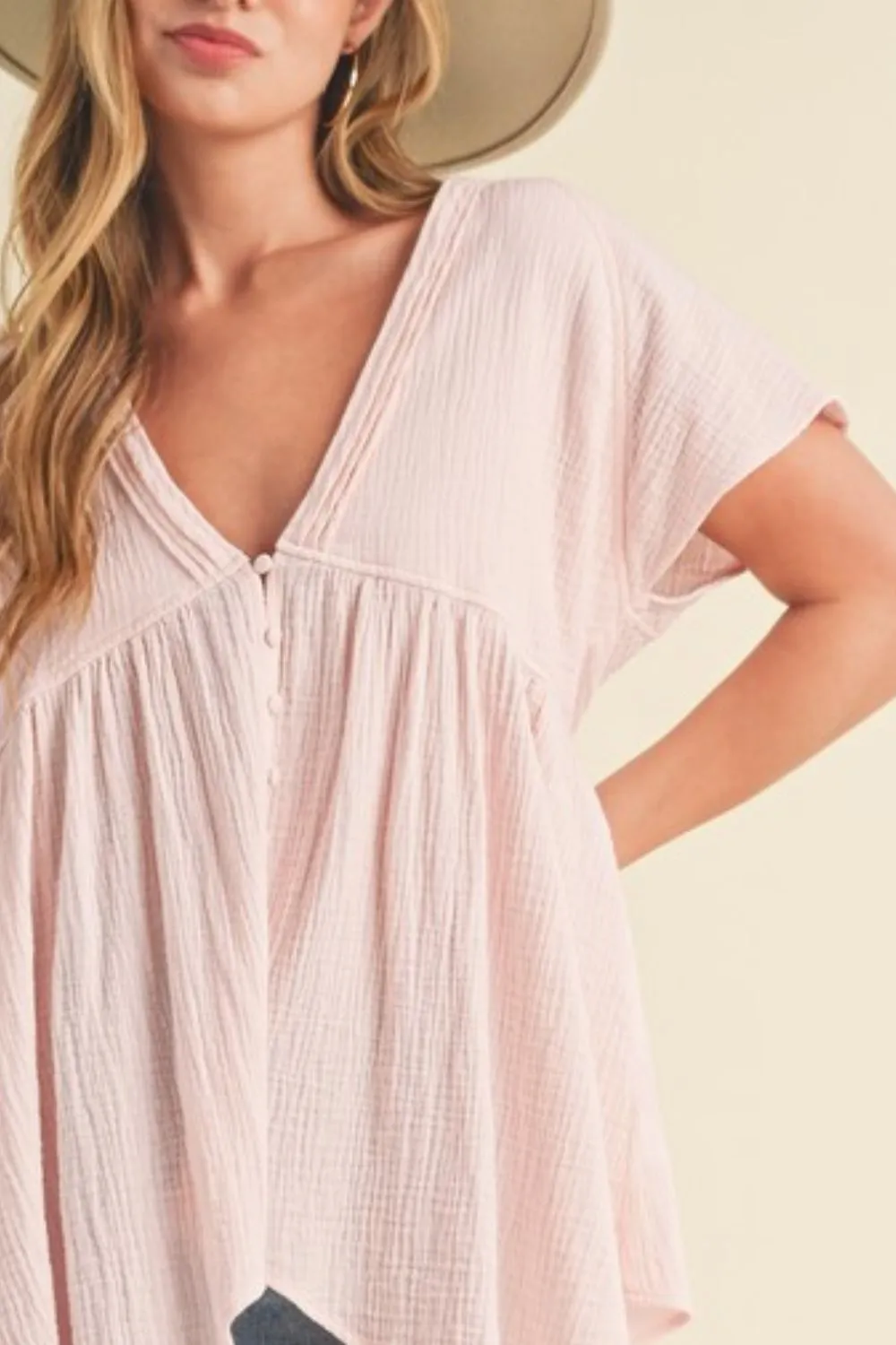 Hazel Blues® |  Aemi   Co Tuck Detail V-Neck Short Sleeve Blouse