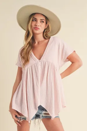 Hazel Blues® |  Aemi   Co Tuck Detail V-Neck Short Sleeve Blouse