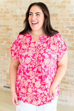 Hazel Blues® |  Lizzy Cap Sleeve Top in Pink and Peach Floral