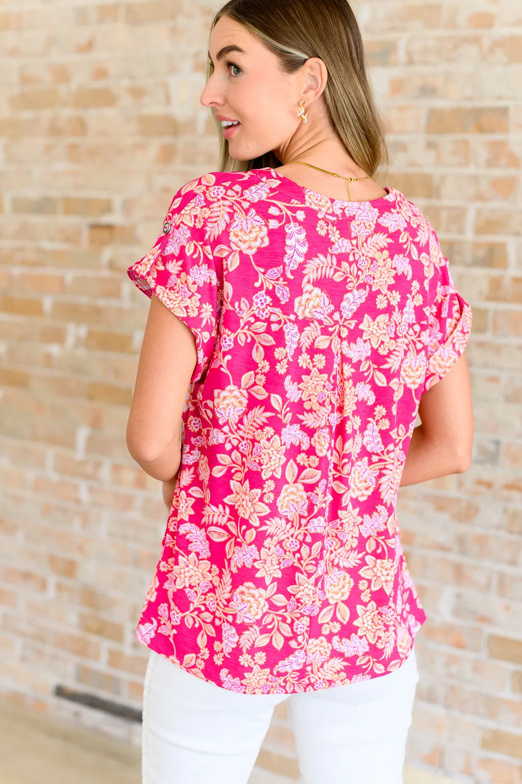 Hazel Blues® |  Lizzy Cap Sleeve Top in Pink and Peach Floral