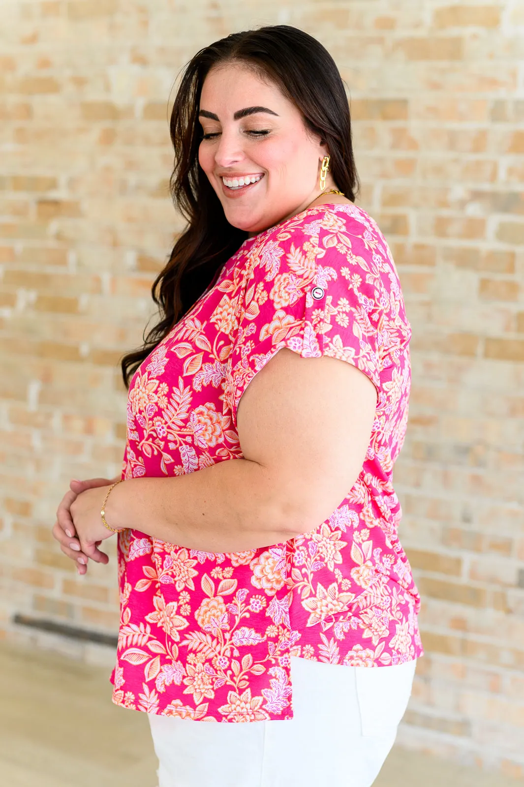 Hazel Blues® |  Lizzy Cap Sleeve Top in Pink and Peach Floral