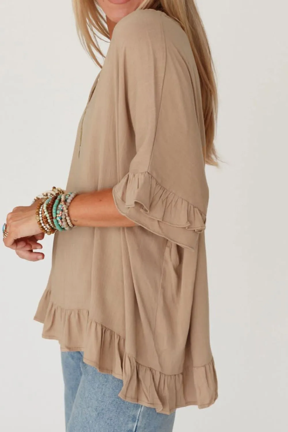 Hazel Blues® |  Ruffled V-Neck Half Sleeve Blouse