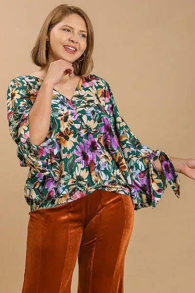 Hazel Blues® | Umgee Floral V-Neck Tie Sleeve Blouse