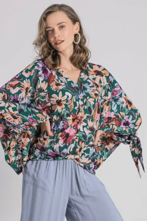 Hazel Blues® | Umgee Floral V-Neck Tie Sleeve Blouse