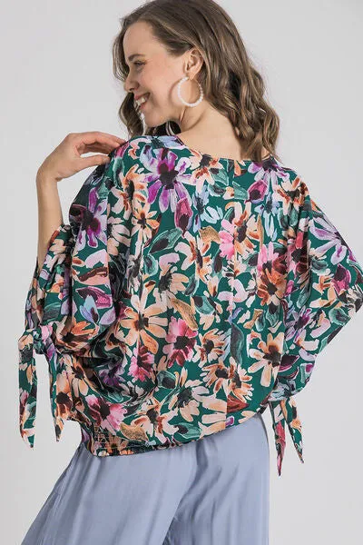 Hazel Blues® | Umgee Floral V-Neck Tie Sleeve Blouse