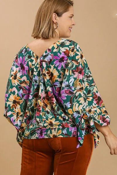 Hazel Blues® | Umgee Floral V-Neck Tie Sleeve Blouse