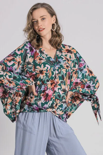 Hazel Blues® | Umgee Floral V-Neck Tie Sleeve Blouse