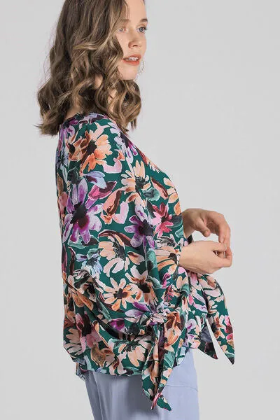 Hazel Blues® | Umgee Floral V-Neck Tie Sleeve Blouse