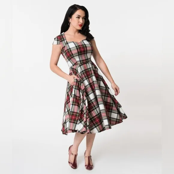 Hell Bunny Vixen | Plaid Sweetheart Neckline Fit n' Flare Midi Dress Size Small